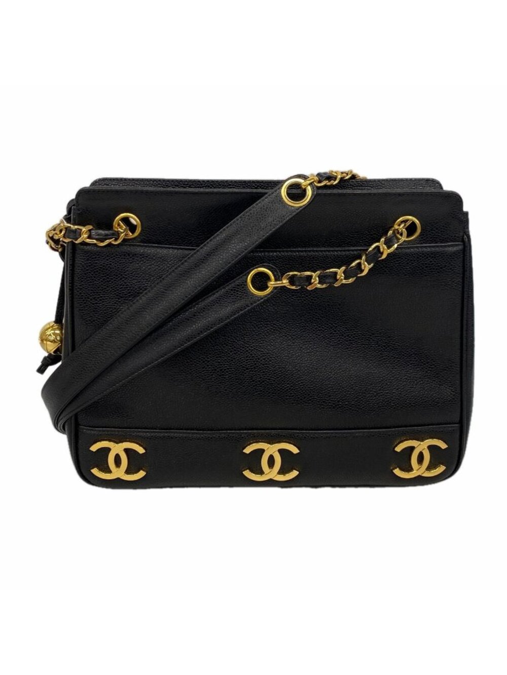 Chanel Shoulder Bag Triple Coco Caviar Leather Black Gold